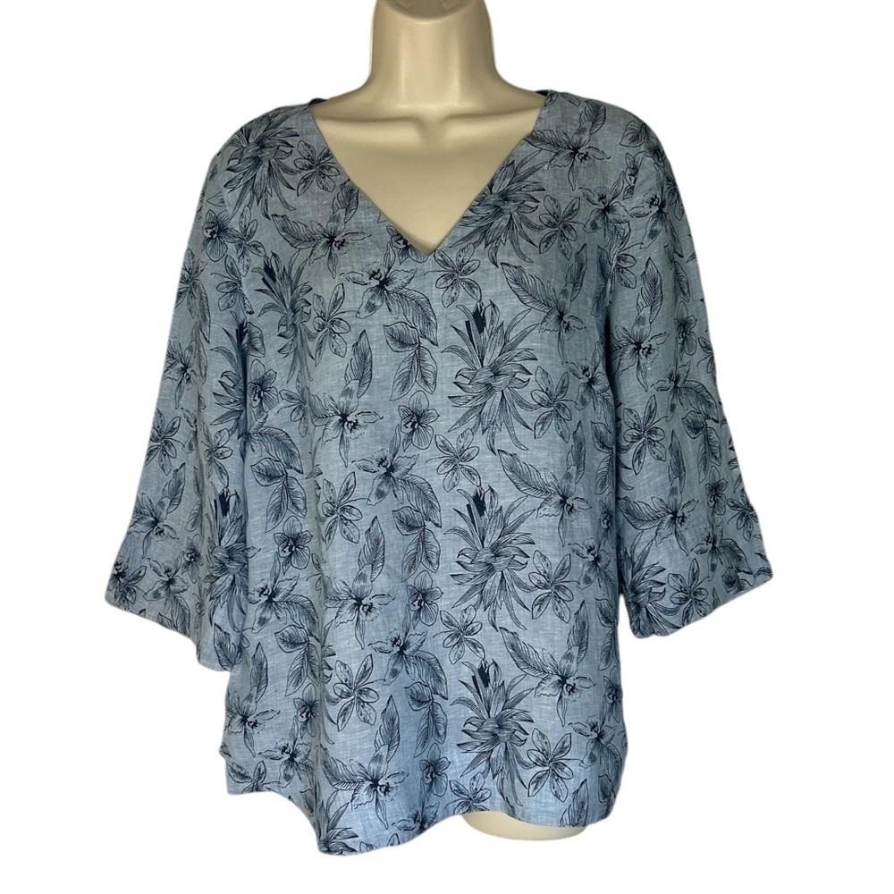 J. Jill light blue linen top with 3/4 sleeves size M